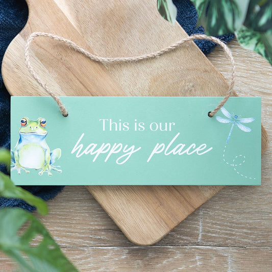 LIGHT GREEN THIS IS OUR HAPPY PLACE HANGING SIGN