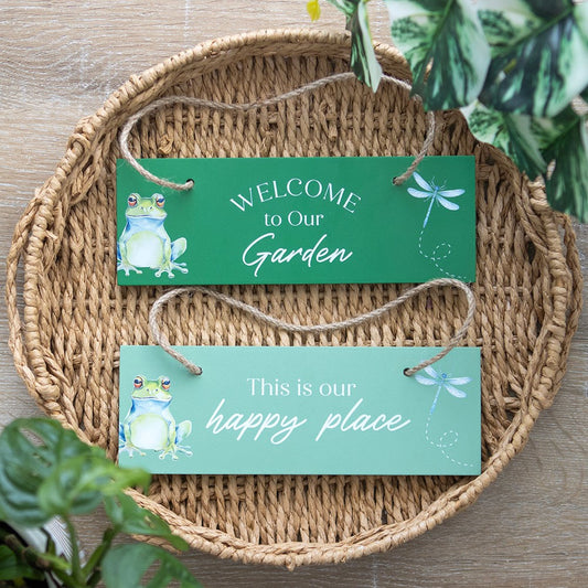 GREEN WELCOME TO OUR GARDEN HANGING SIGN