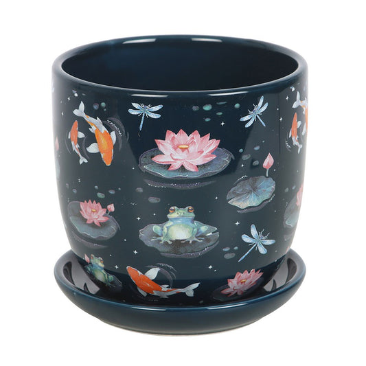 POND PRINT PLANT POT WITH SAUCER