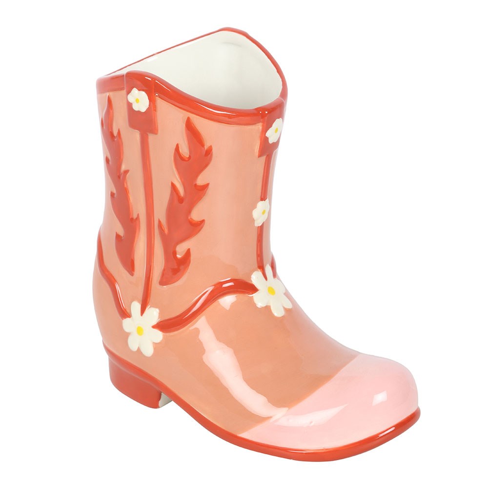 PINK COWBOY BOOT FLOWER VASE