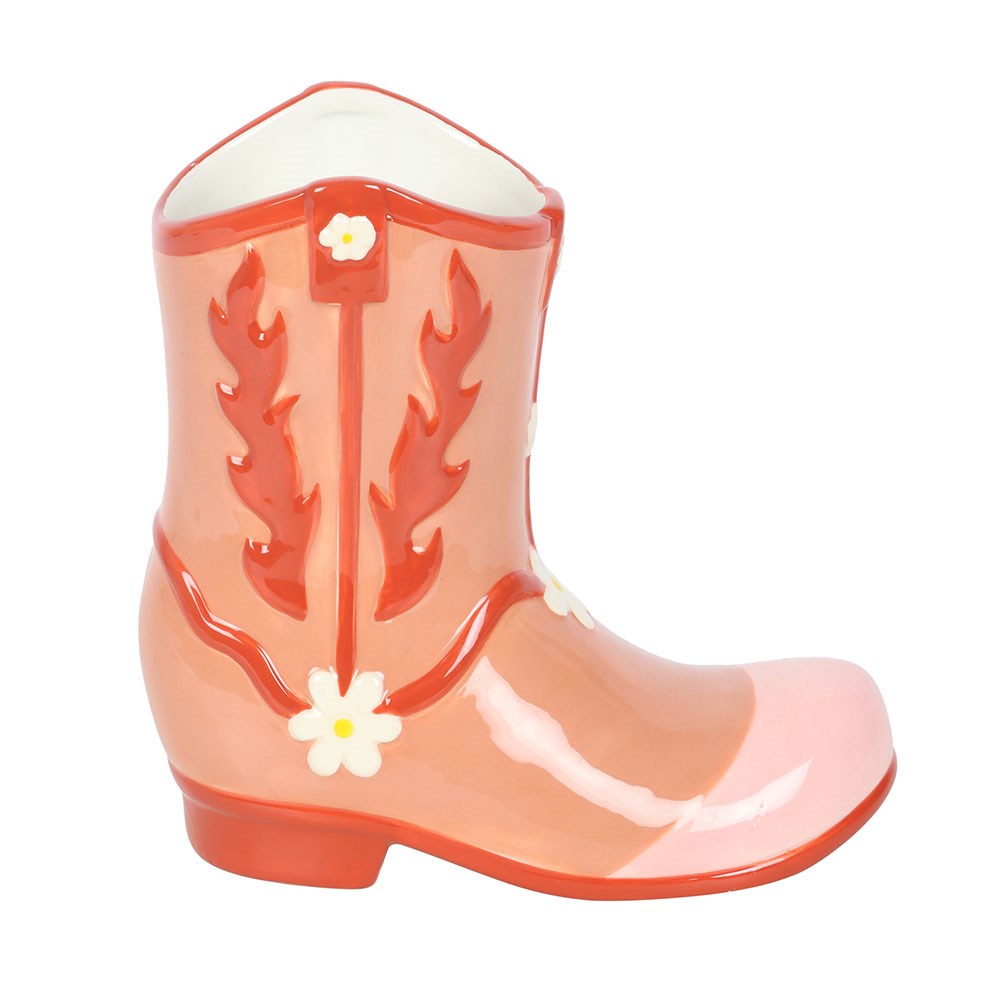 PINK COWBOY BOOT FLOWER VASE