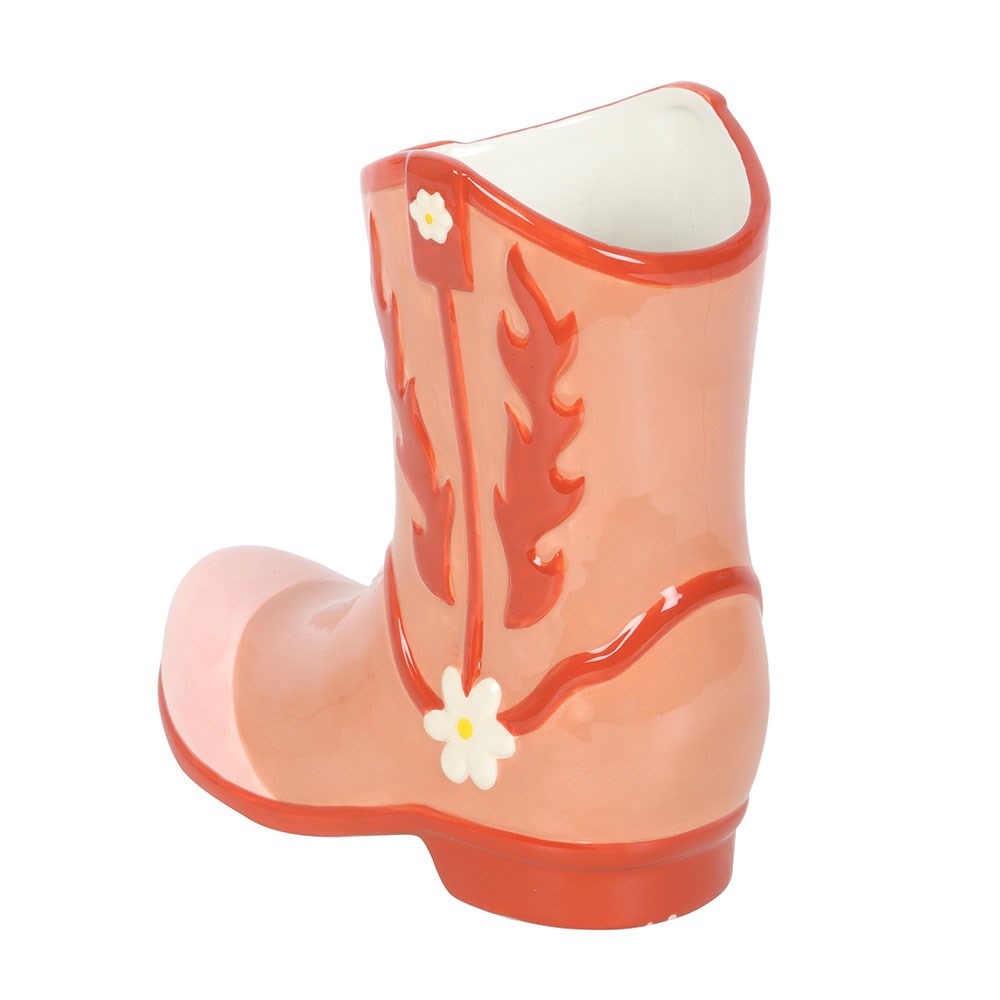 PINK COWBOY BOOT FLOWER VASE