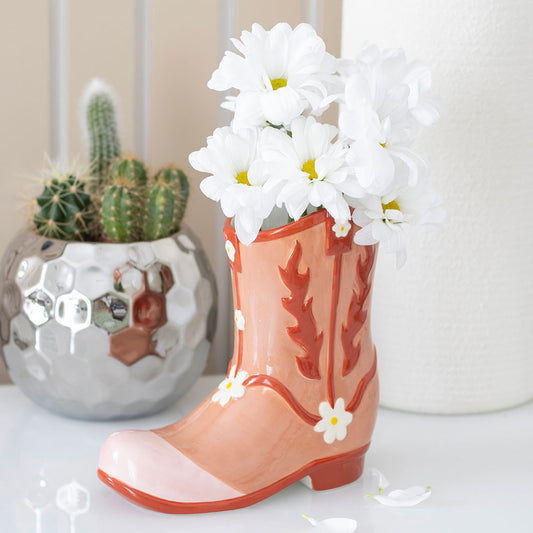 PINK COWBOY BOOT FLOWER VASE