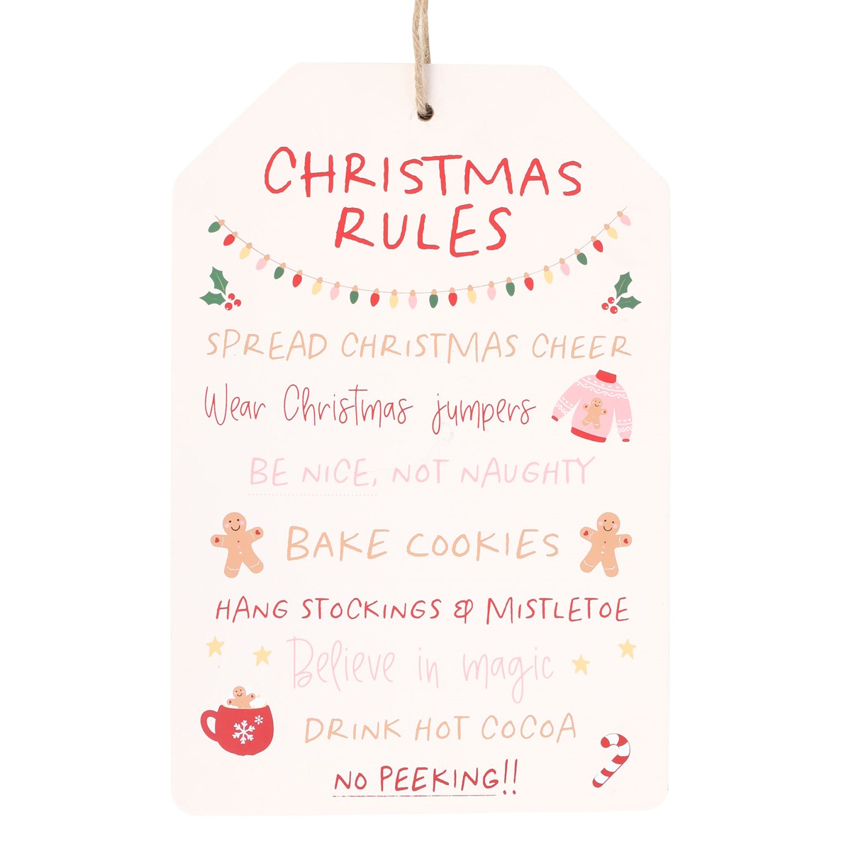 SUGARPLUM FUN CHRISTMAS RULES HANGING SIGN