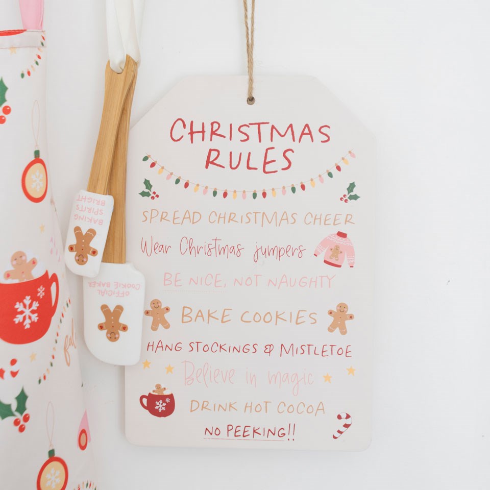 SUGARPLUM FUN CHRISTMAS RULES HANGING SIGN