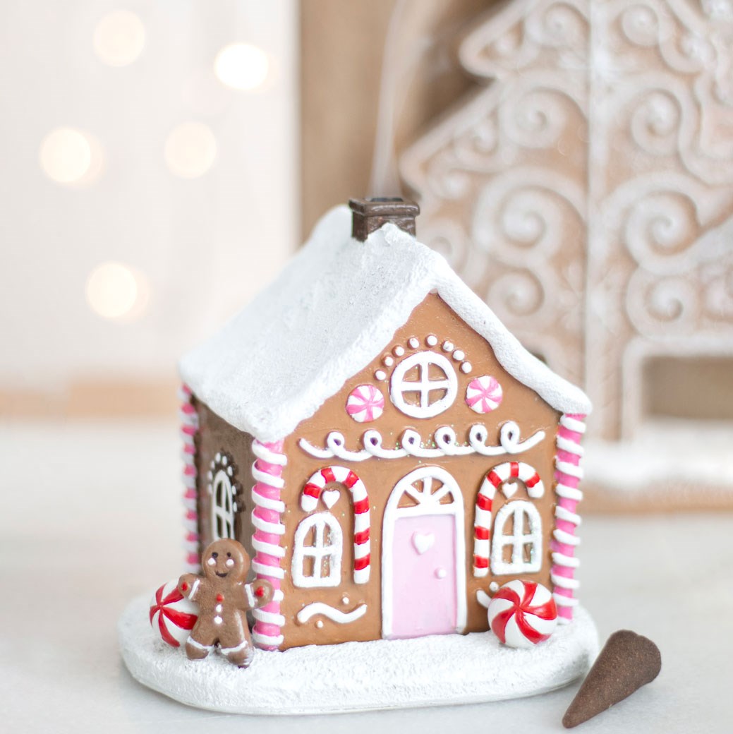 PINK GINGERBREAD HOUSE INCENSE CONE BURNER