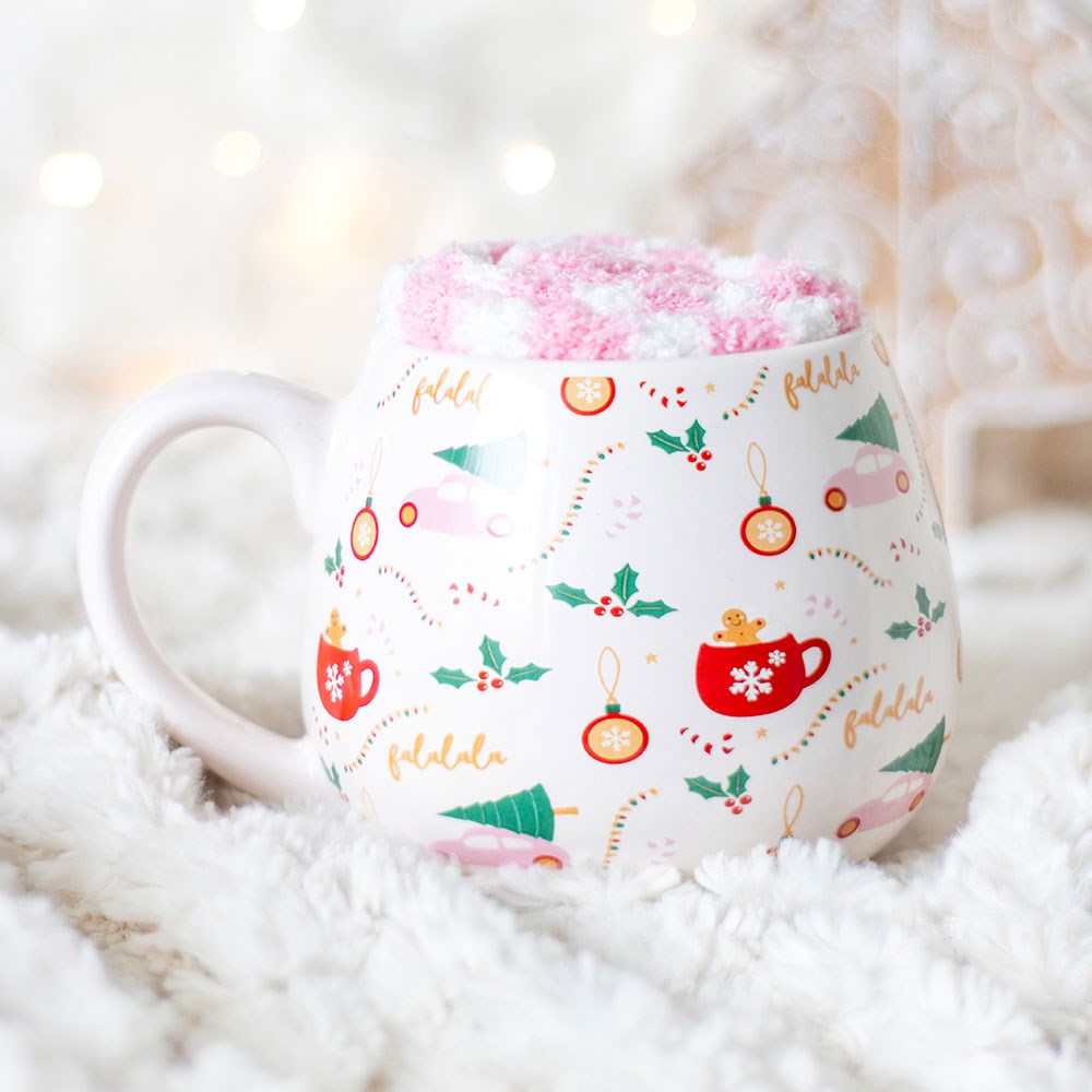 SUGARPLUM FUN CHRISTMAS PRINT MUG AND SOCKS SET