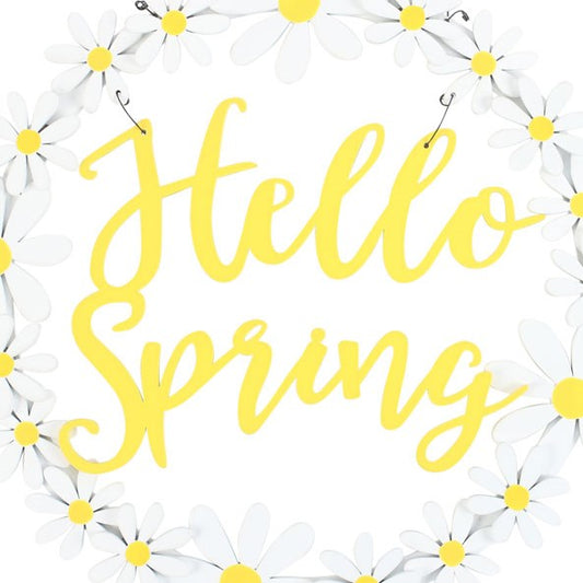 HELLO SPRING HANGING DAISY WREATH DECORATION