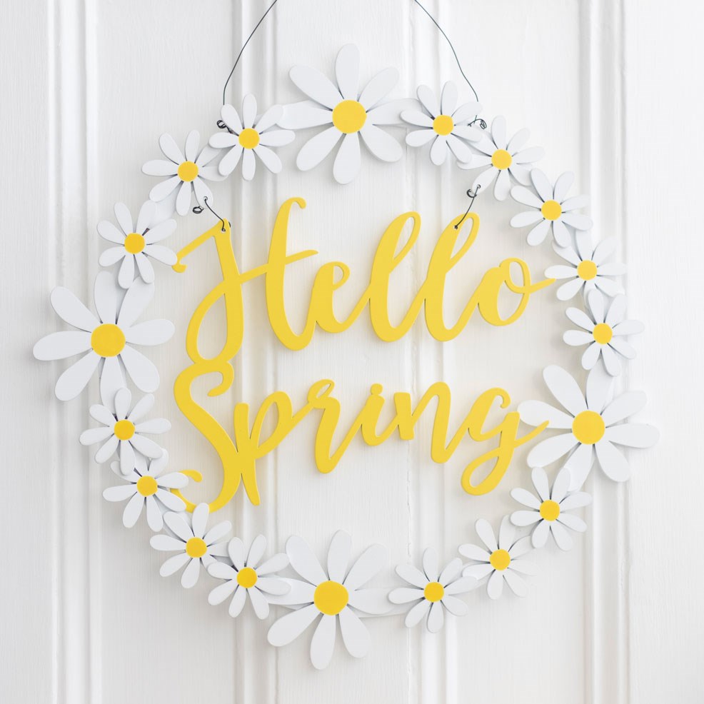 HELLO SPRING HANGING DAISY WREATH DECORATION