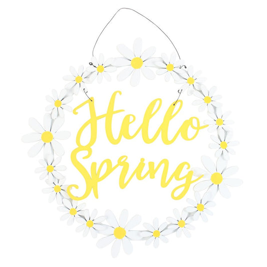 HELLO SPRING HANGING DAISY WREATH DECORATION