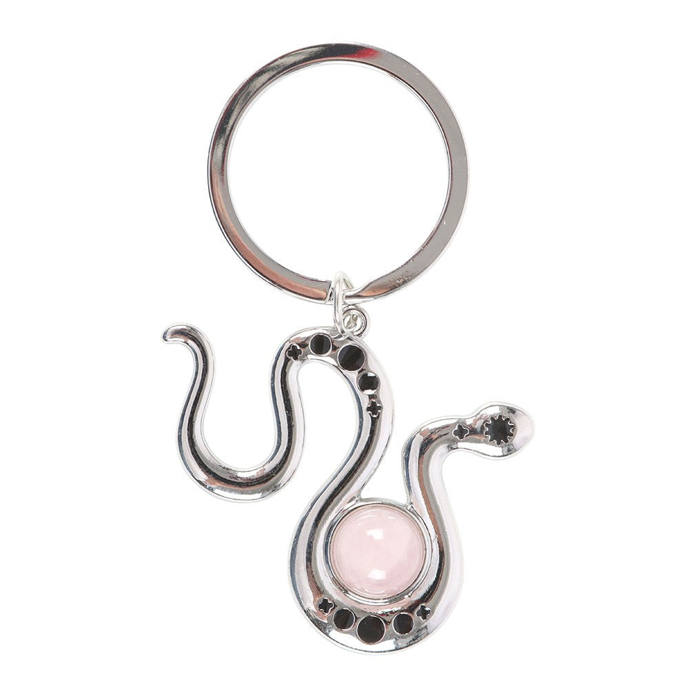 SNAKE KEYRING WITH ROSE QUARTZ CRYSTAL