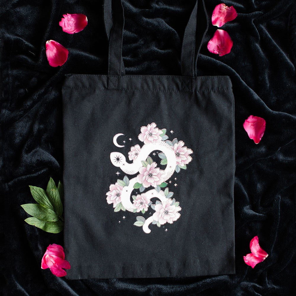 FLORAL SNAKE POLYCOTTON TOTE BAG