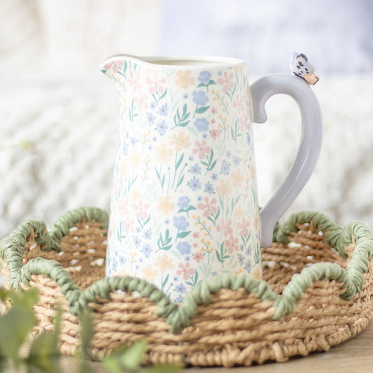 DITSY FLORAL PRINT CERAMIC FLOWER JUG WITH BUTTERFLY