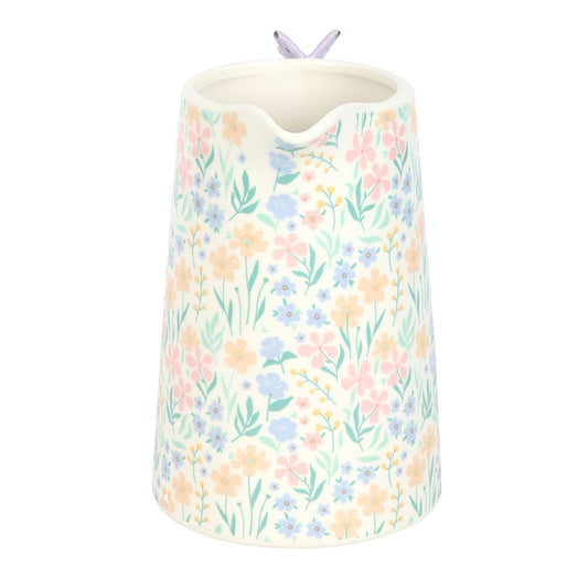 DITSY FLORAL PRINT CERAMIC FLOWER JUG WITH BUTTERFLY