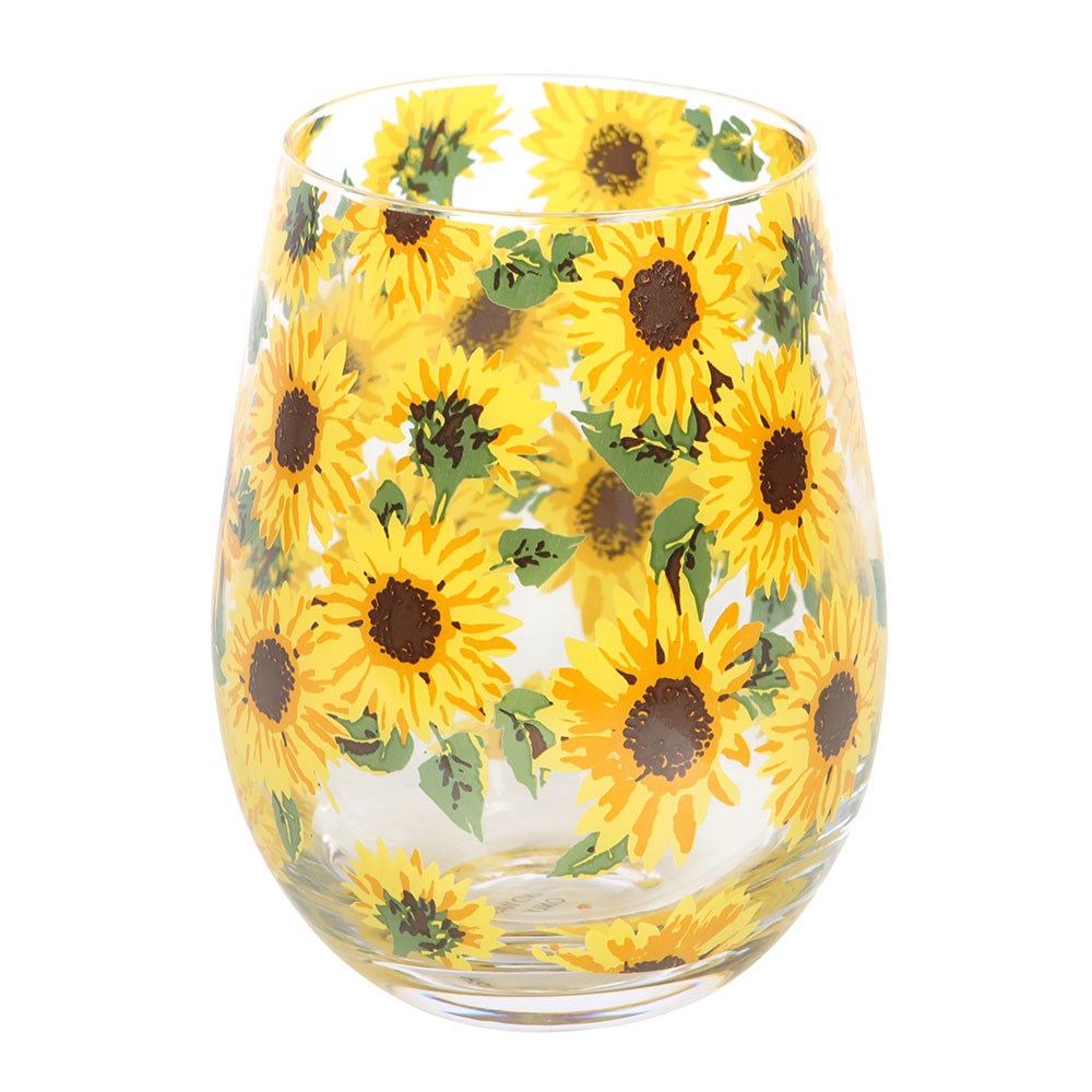 SUNFLOWER PRINT STEMLESS GLASS