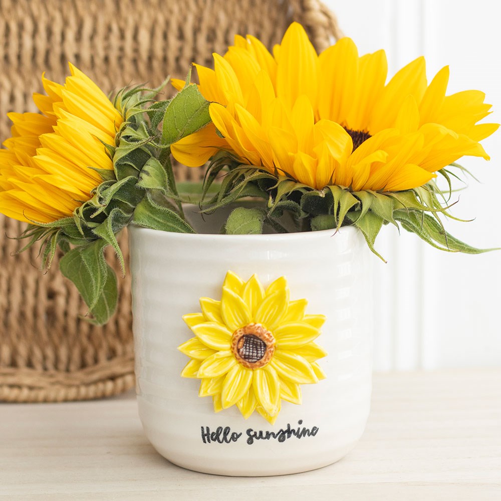 HELLO SUNSHINE PLANT POT WITH 3D SUNFLOWER