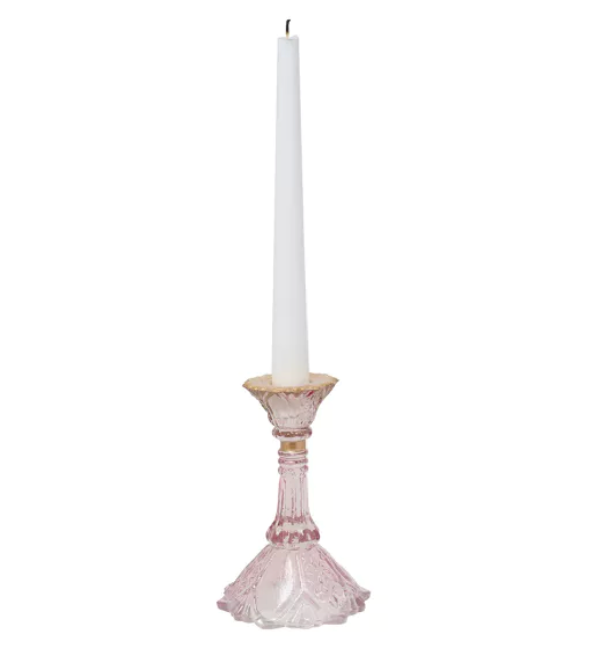 GLASS CANDLESTICK HOLDER WITH GOLD RIM - PINK