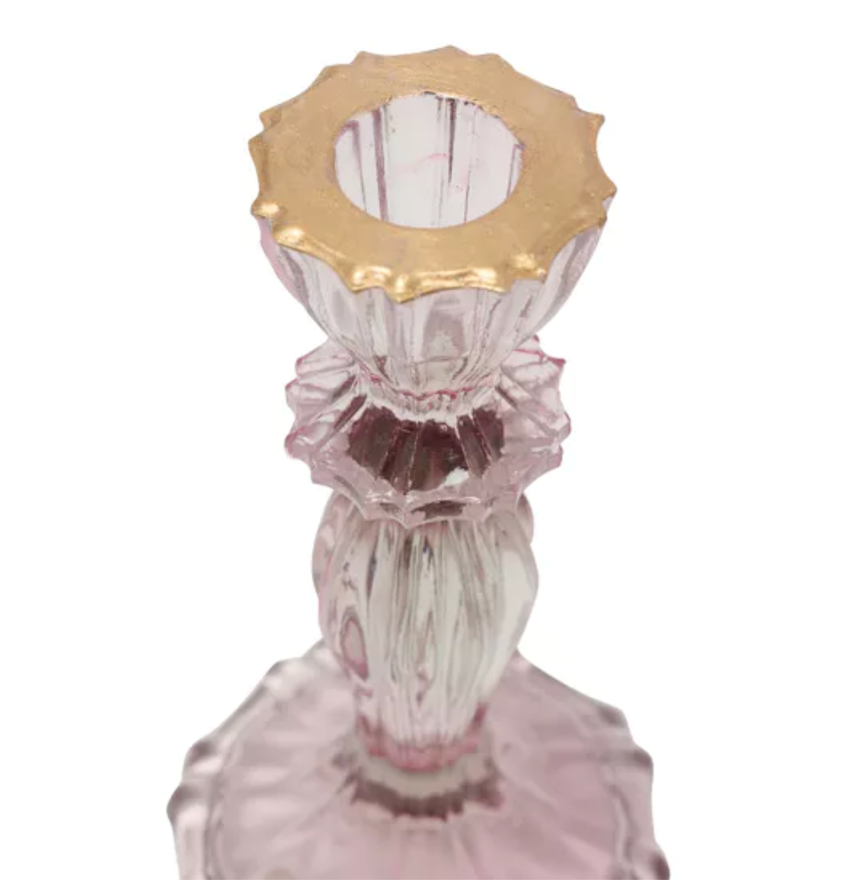 GLASS CANDLESTICK HOLDER WITH GOLD RIM - PINK