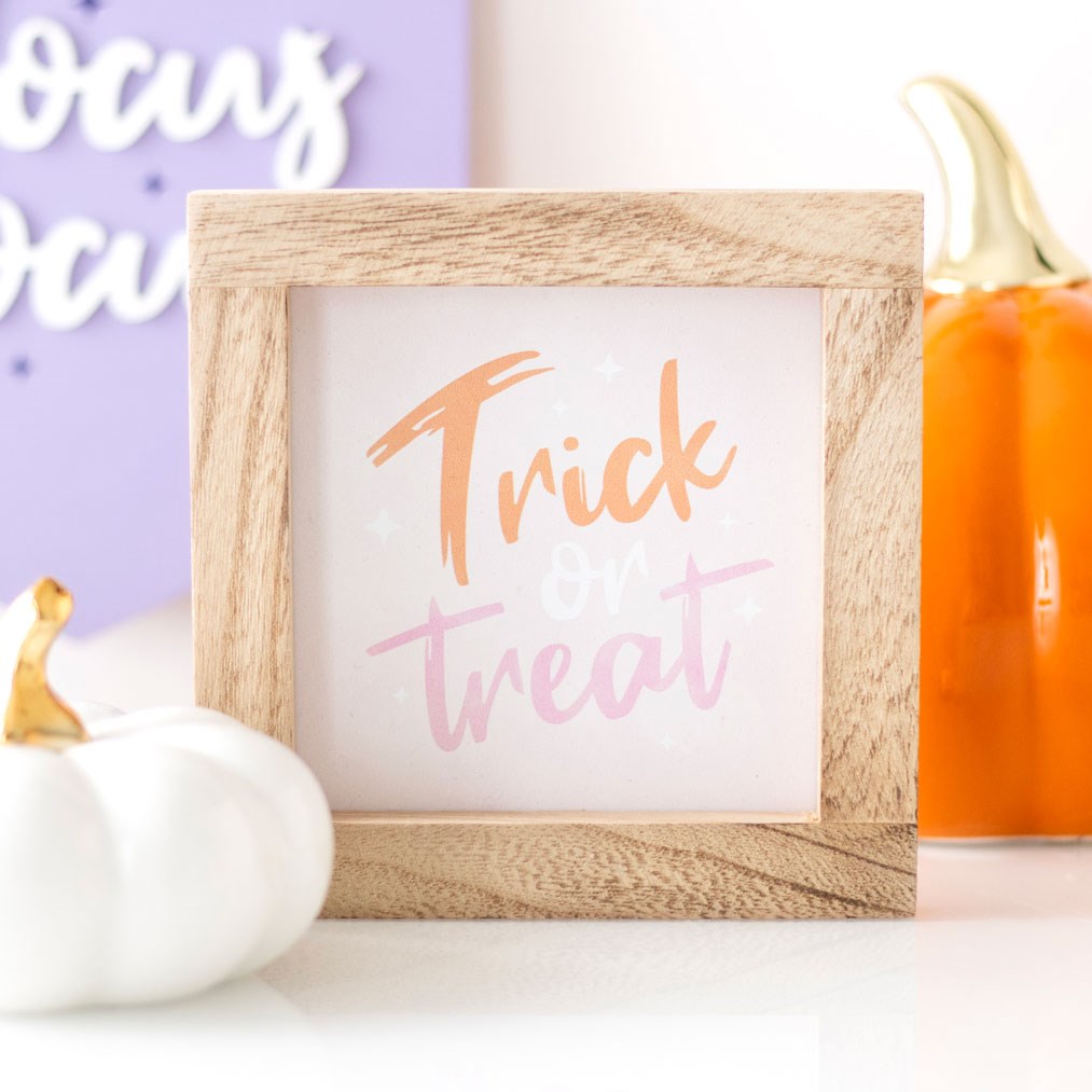 PINK TRICK OR TREAT WOODEN FRAME SIGN