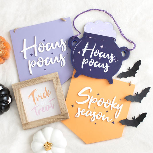 HOCUS POCUS CAULDRON SHAPED HANGING SIGN