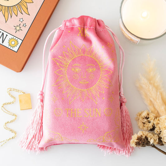 THE SUN VINTAGE TAROT VELVET DRAWSTRING BAG
