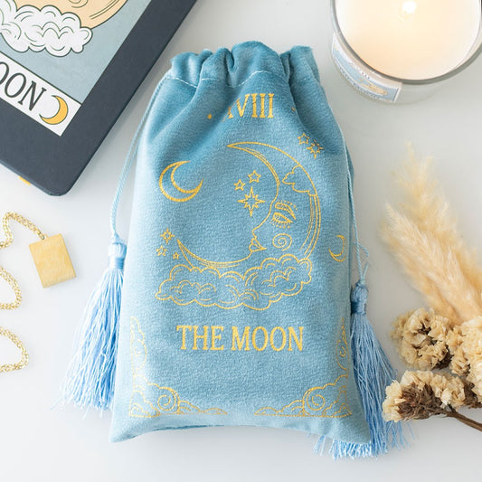 THE MOON VINTAGE TAROT VELVET DRAWSTRING BAG