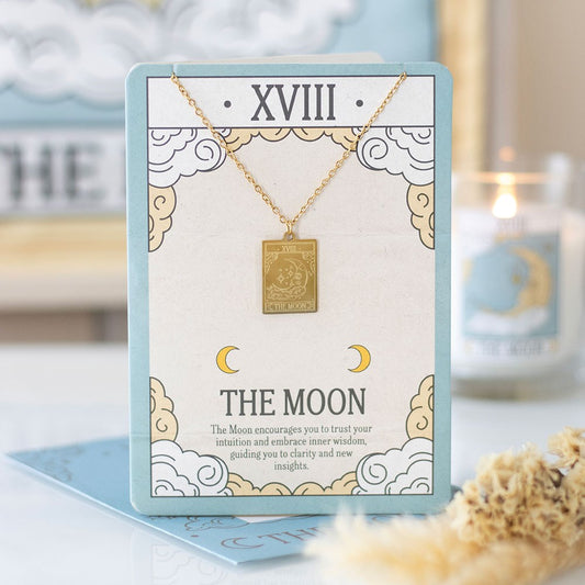 THE MOON VINTAGE TAROT NECKLACE ON GREETING CARD