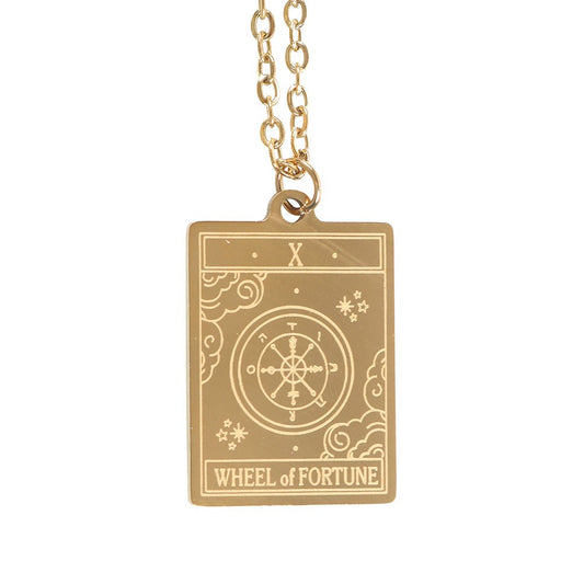 THE WHEEL OF FORTUNE VINTAGE TAROT NECKLACE ON GREETING CARD