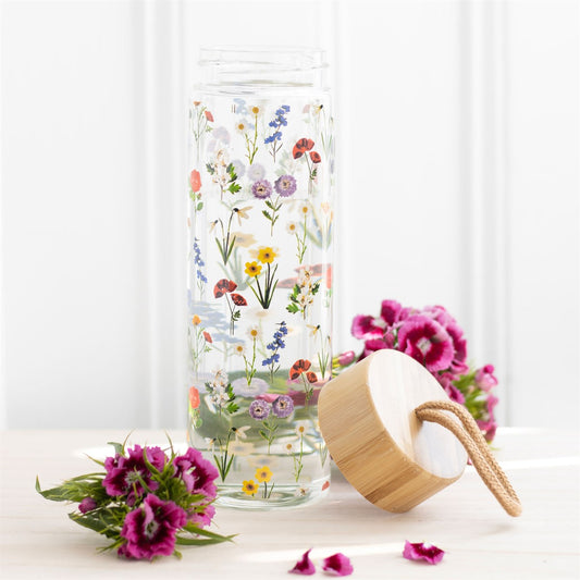 WILDFLOWER GLASS AND BAMBOO WATER BOTTLE