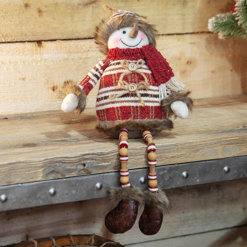 SITTING SANTA & SNOWMAN WITH WOODEN LEGS