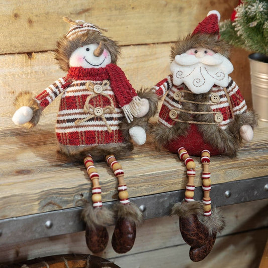 SITTING SANTA & SNOWMAN WITH WOODEN LEGS