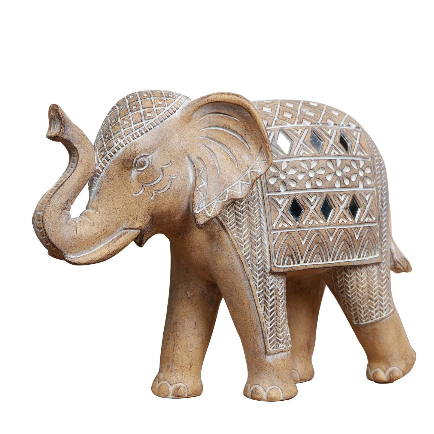 EMBOSSED ELEPHANT WITH MIRROR DETAIL FIGURINE 16.5CM