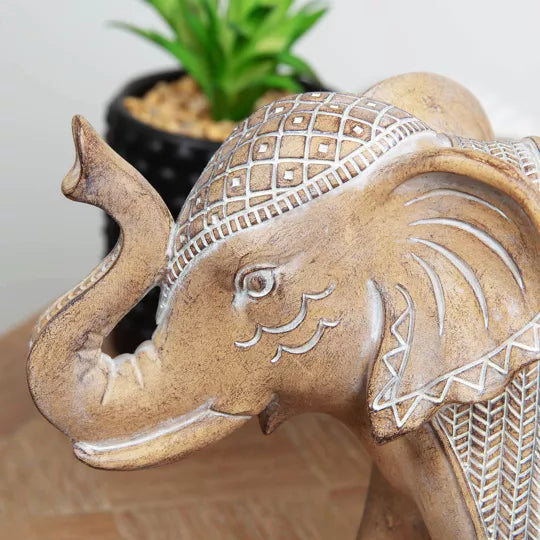 EMBOSSED ELEPHANT WITH MIRROR DETAIL FIGURINE 16.5CM