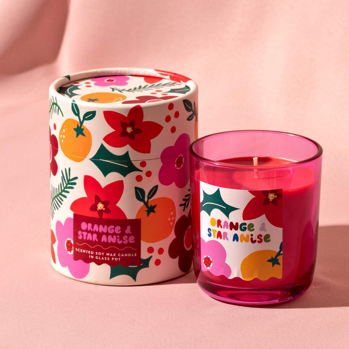 RASPBERRY BLOSSOM PINK GLASS CANDLE