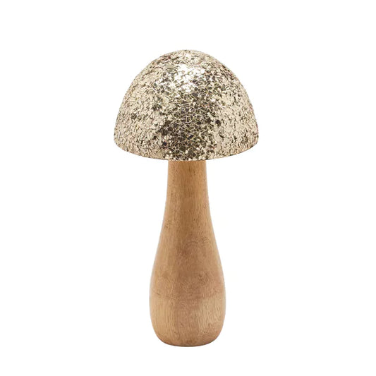 WOOD WITH MOSAIC MUSHROOM ORNAMENT - LARGE