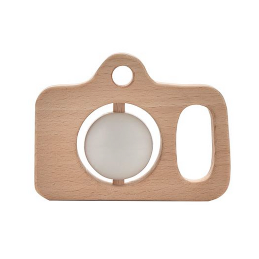 WOOD & SILICONE CAMERA TEETHER NATURAL