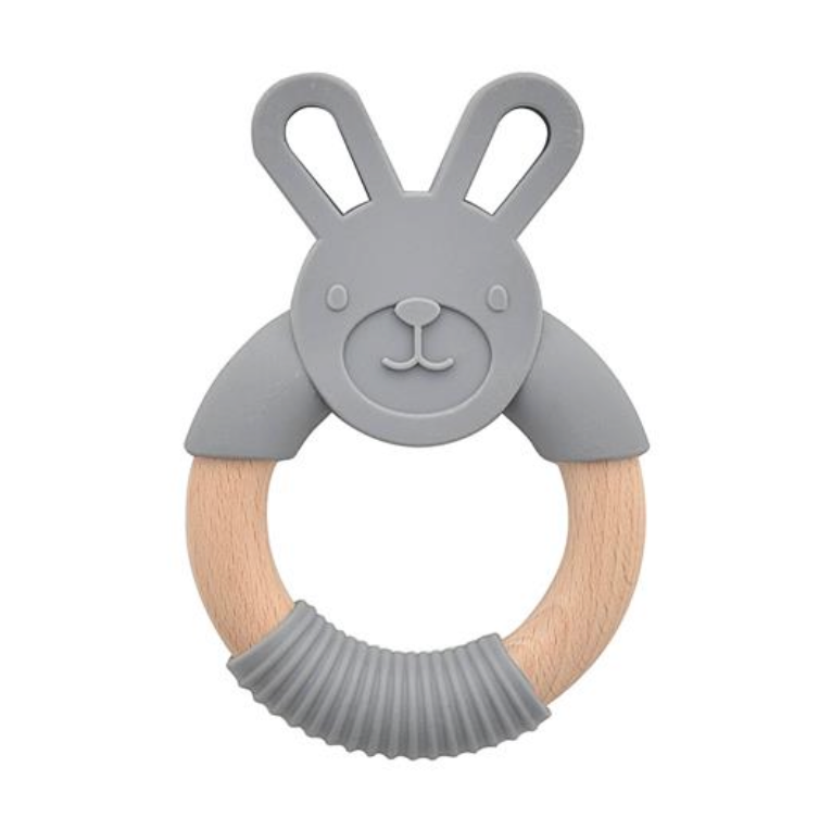 WOOD & SILICONE BUNNY TEETHER BLUE